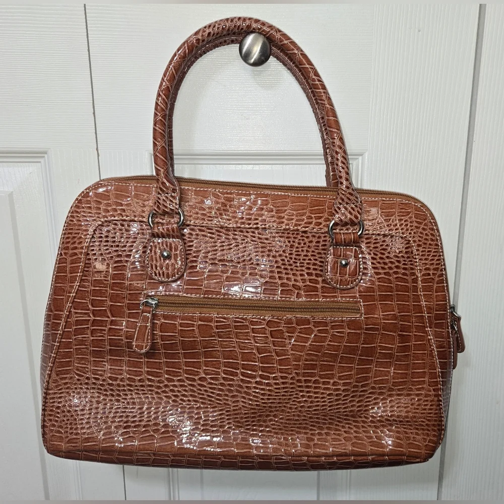 Brown Faux Crocodile 3 Piece Set, Purse/laptop Bag, Like New